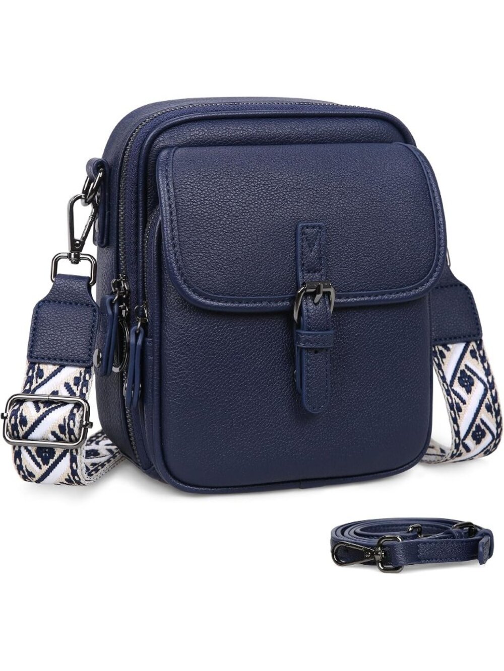 Women Dark Blue Leather Anti Theft Handbags Removable Straps Crossbody Bags
